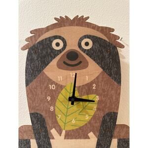 Sloth 3D Wall Clock by Modern Moose with a Leaf Pendulum Baltic Birch Wood